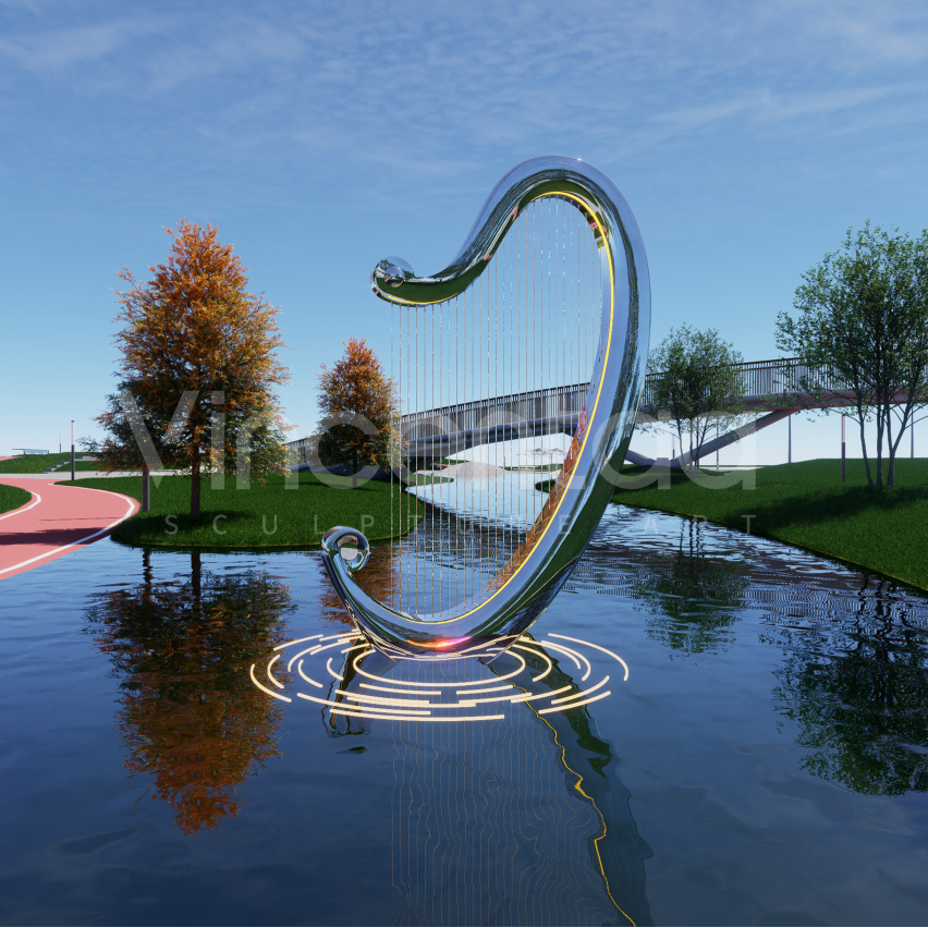 Harp Fountain Sculpture