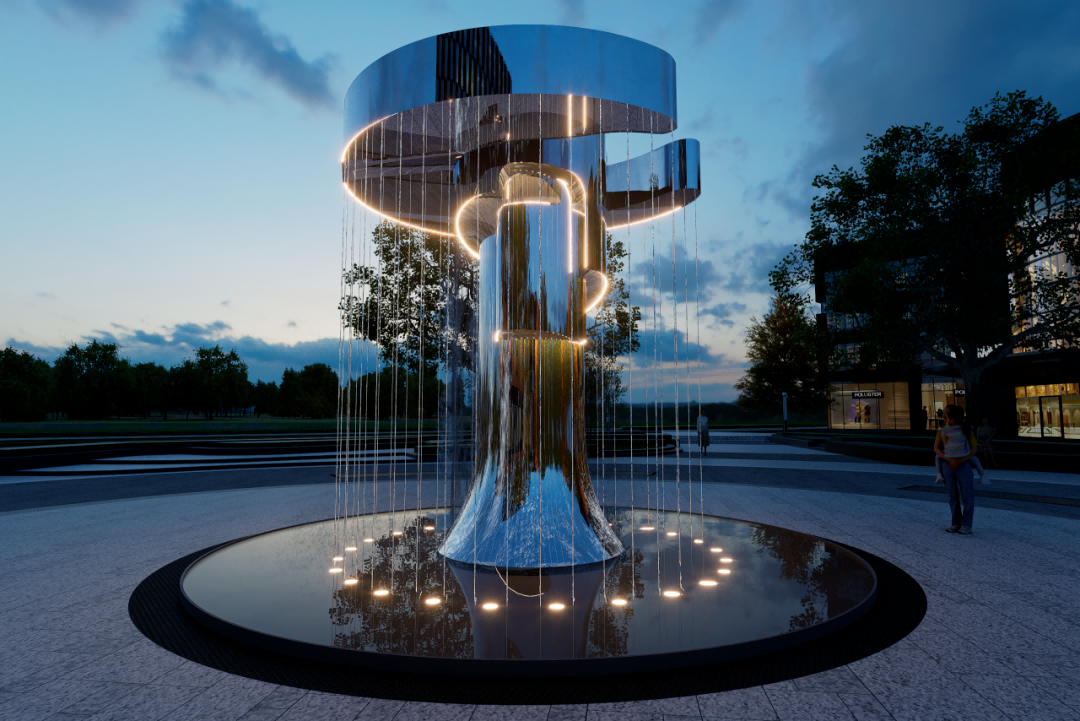 mirror stainless steel resort landmark sculpture with integrated lighting
