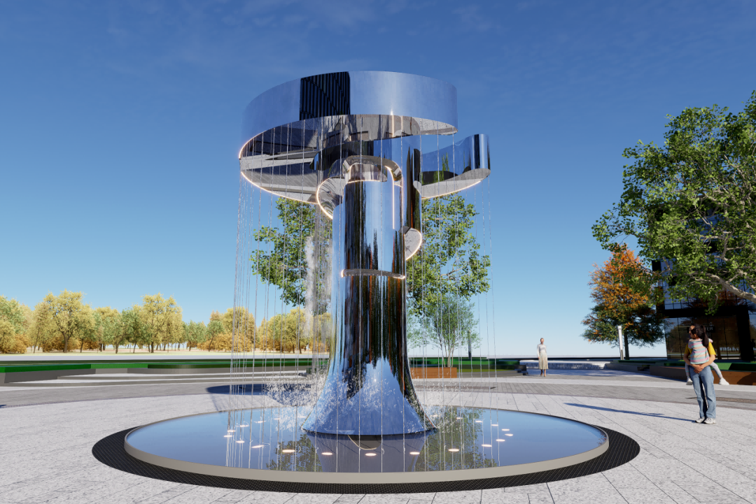 custom water feature roundabout sculpture at Lake Malawi luxury resort