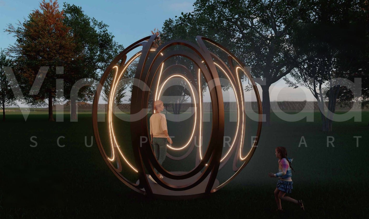 Paint Stainless Steel Spherical Openwork Sculpture (2)